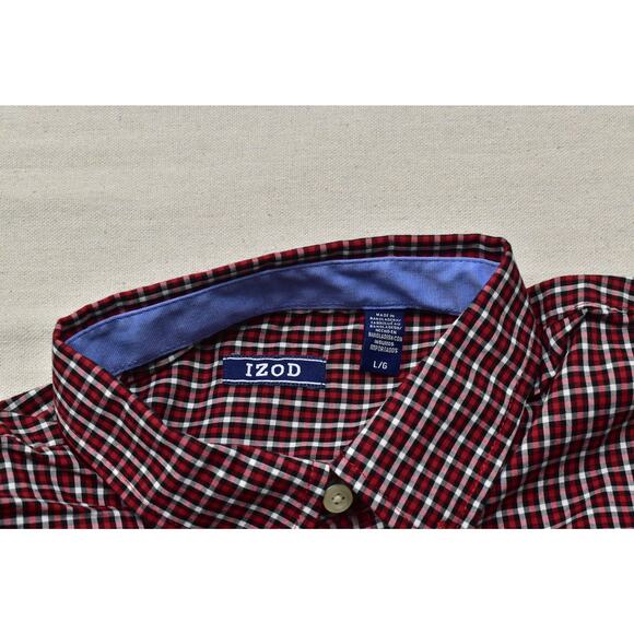 Izod Men's Red Gingham Wrinkle Free Stretch Long Sleeve Button Shirt Size L - Picture 7 of 8